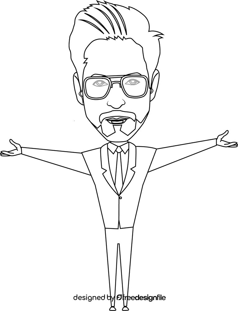 Tony Stark Cartoon black and white clipart