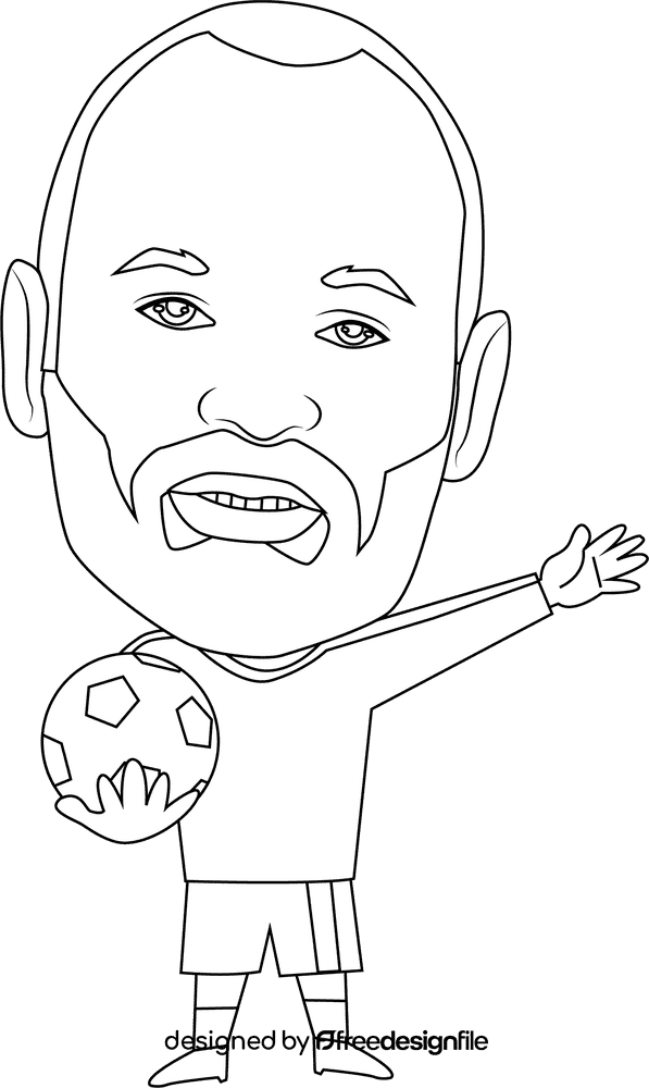 Andres Iniesta Cartoon black and white clipart