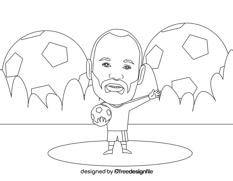 Andres Iniesta Cartoon black and white vector