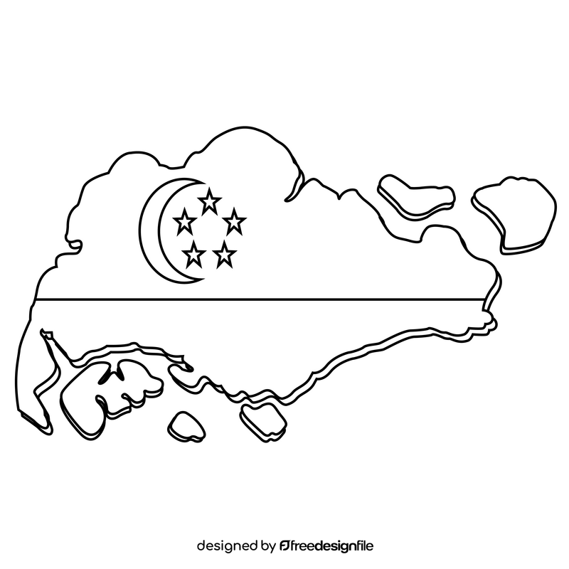 Singapore flag map black and white clipart