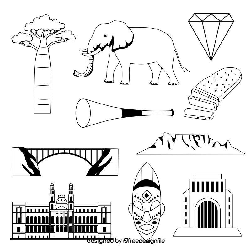 South Africa traditional symbols black and white vector