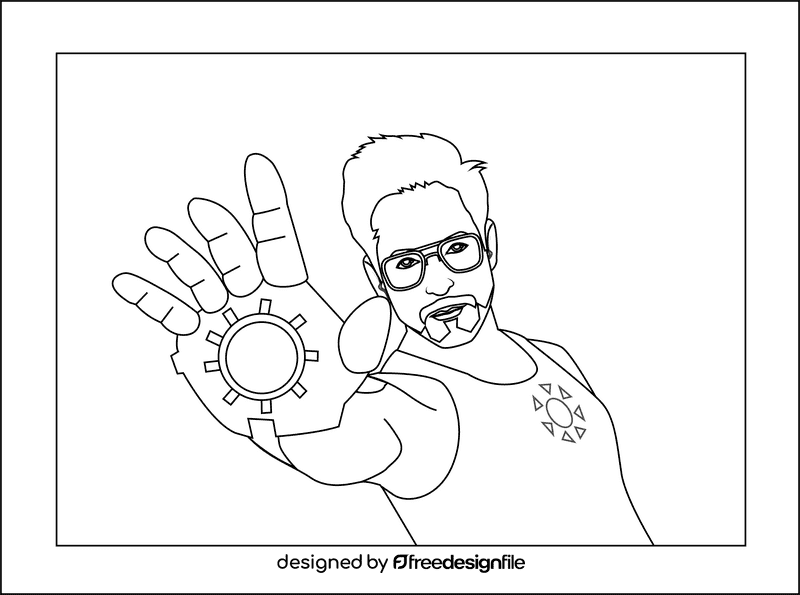 Tony Stark with armor black and white clipart