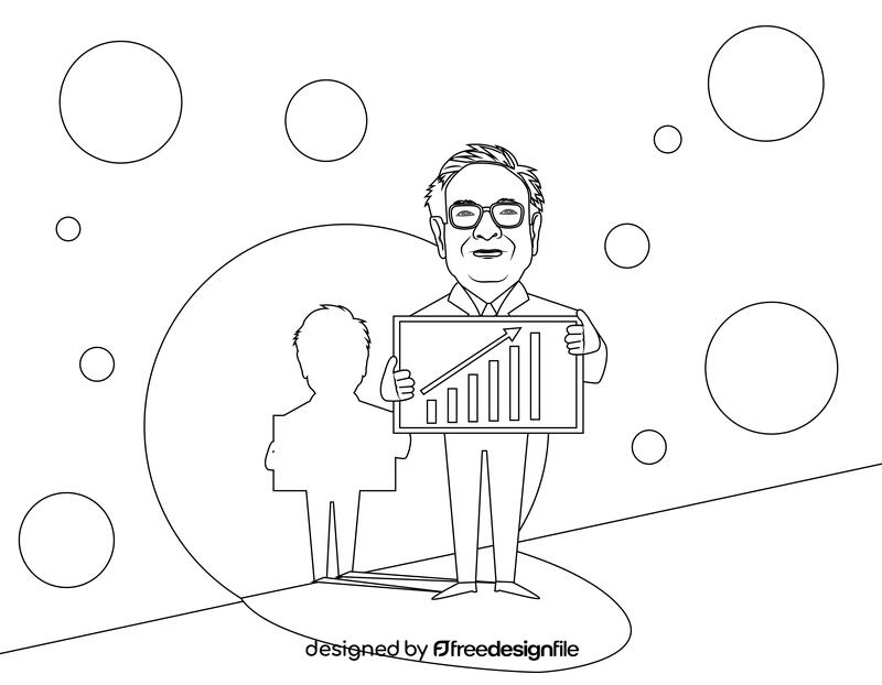 Warren Buffett Cartoon black and white vector