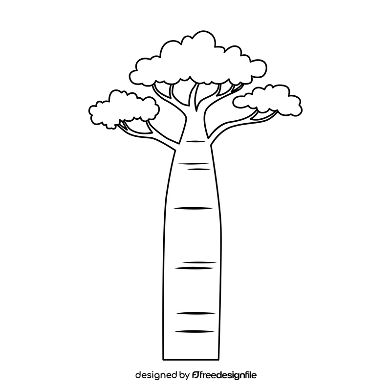Baobab tree black and white clipart