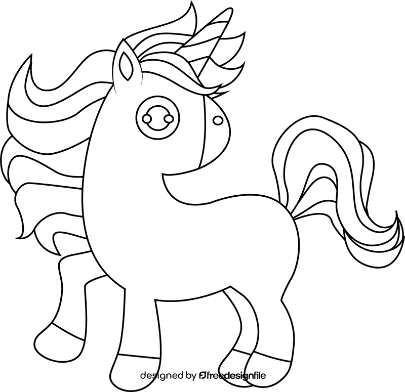 Cute Unicorn black and white clipart