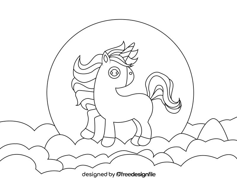 Cute Unicorn black and white vector