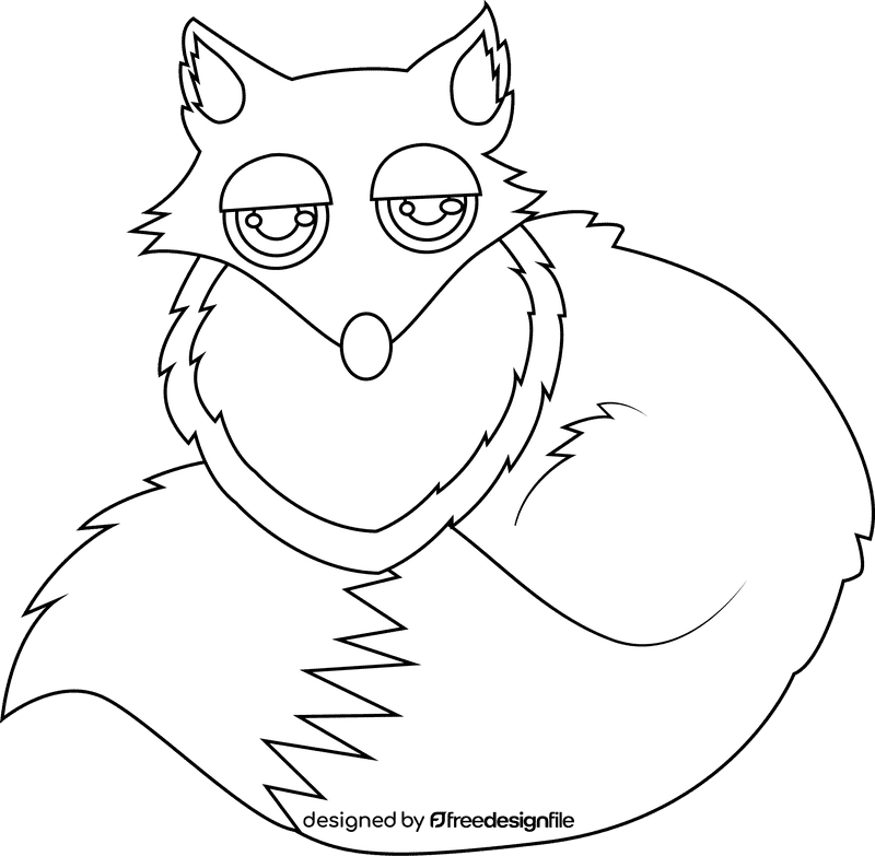 Cute Fox black and white clipart