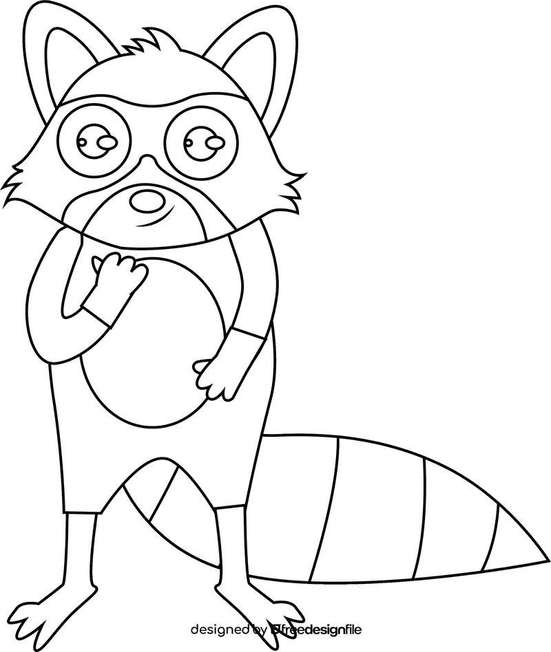 Cute Raccoon black and white clipart