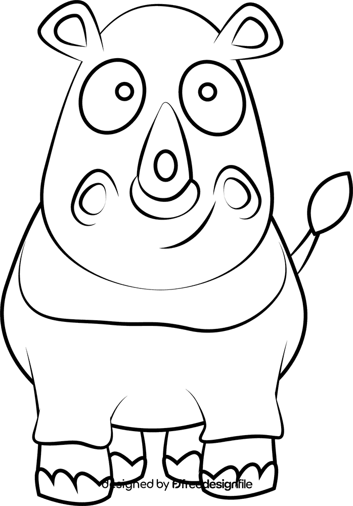 Cute Rhino black and white clipart