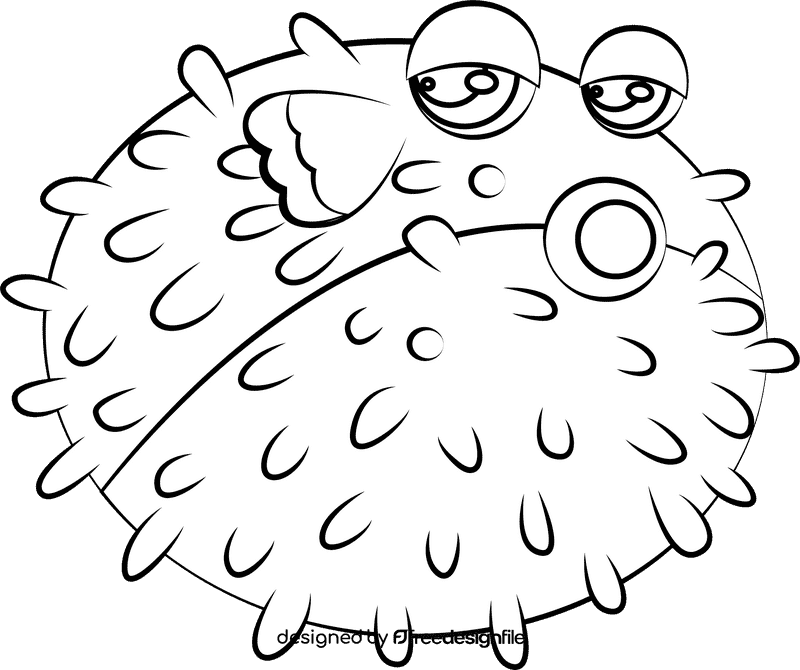 Cute Pufferfish black and white clipart