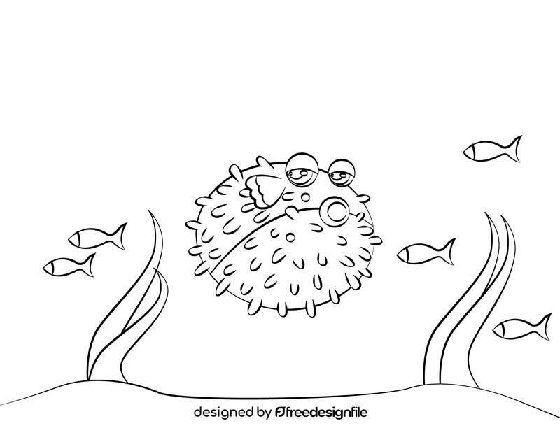 Cute Pufferfish black and white vector