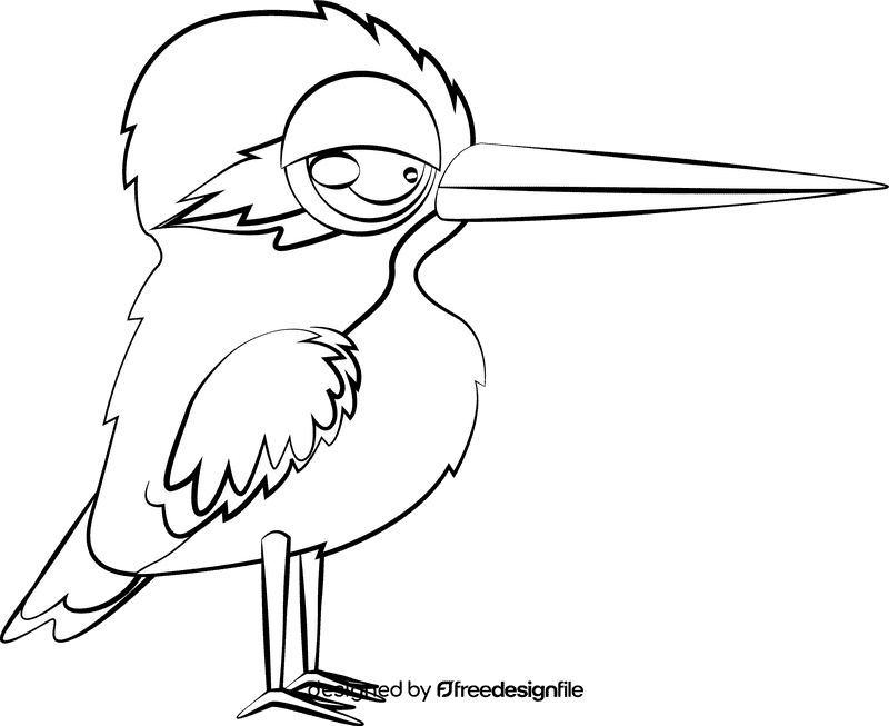 Cute Kingfisher black and white clipart