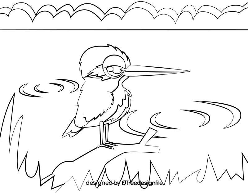 Cute Kingfisher black and white vector