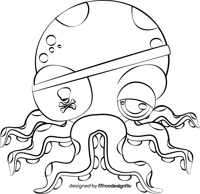 Cute Octopus black and white clipart