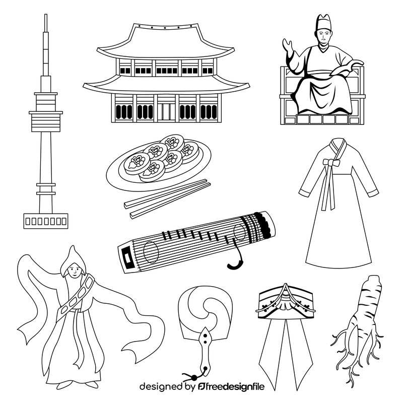 South Korea traditional symbols black and white vector