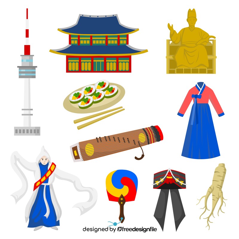 South Korea traditional symbols vector