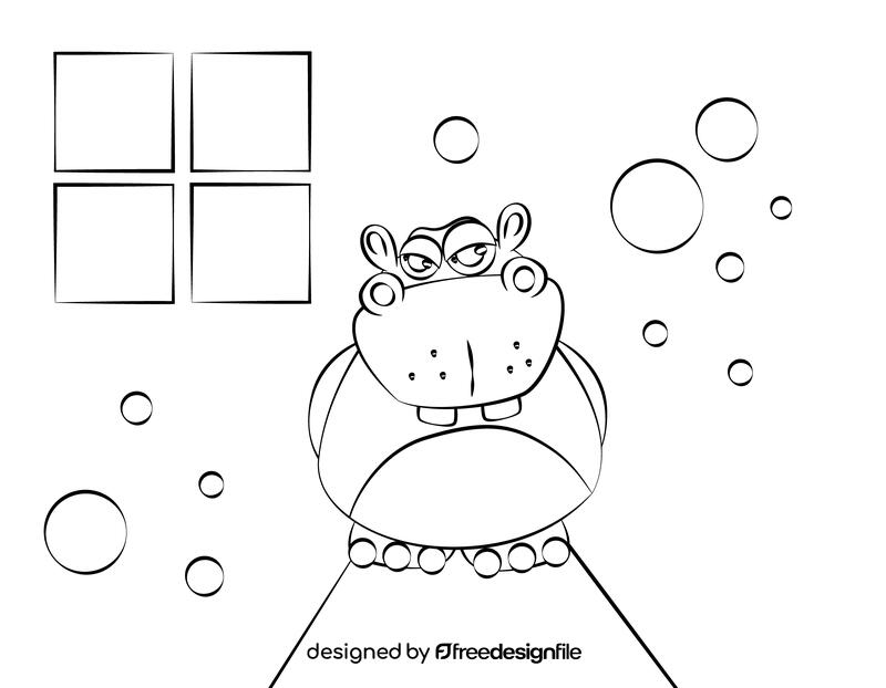 Cute Hippo black and white vector