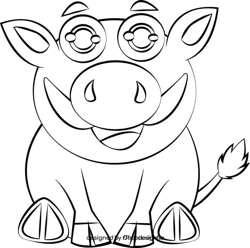 Cute Boar black and white clipart