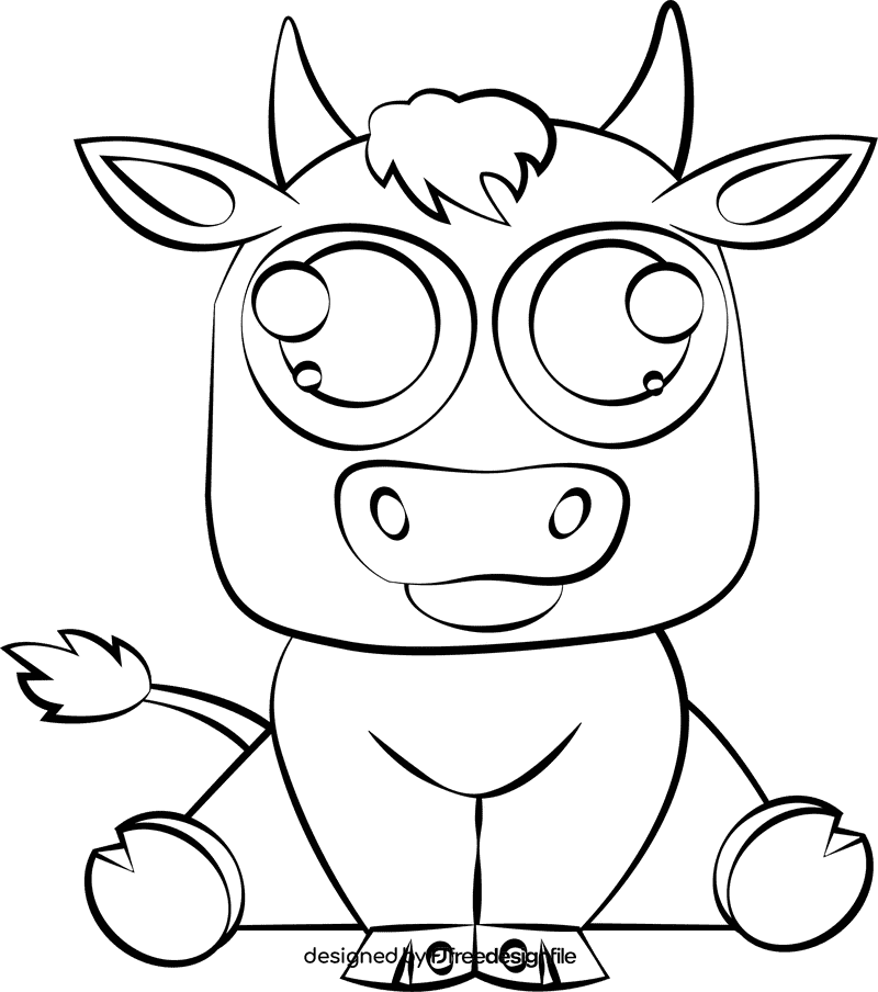 Cute Bull black and white clipart