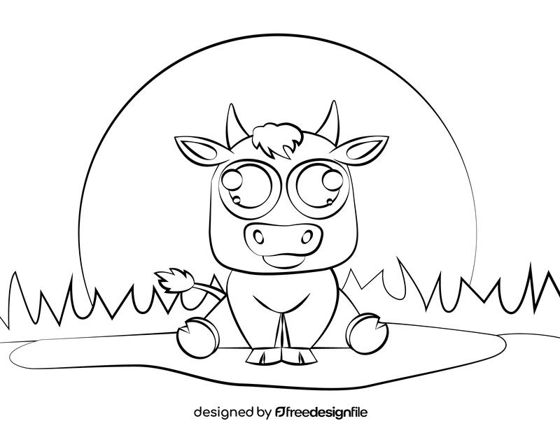 Cute Bull black and white vector