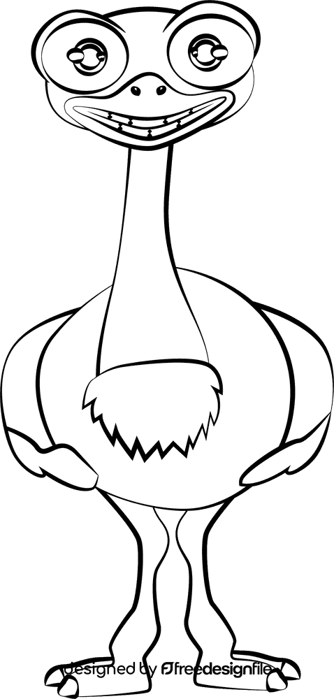 Cute Ostrich black and white clipart