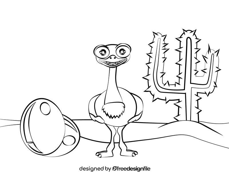 Cute Ostrich black and white vector