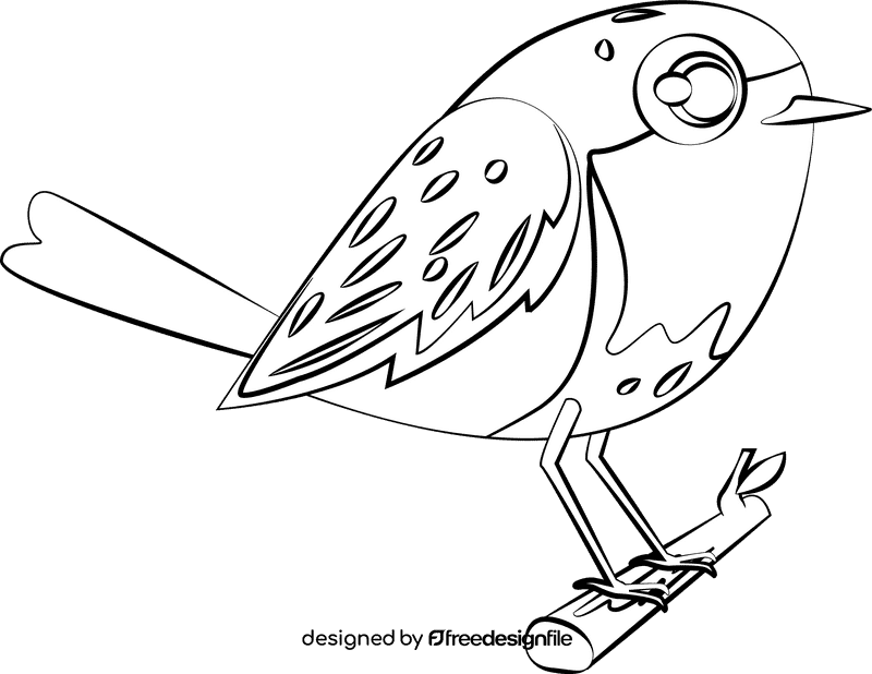 Cute Robin bird black and white clipart