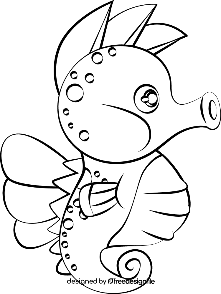 Cute Seahorse black and white clipart