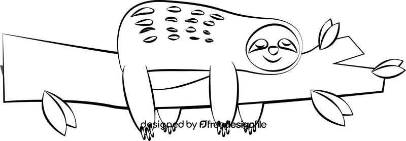 Cute Sleeping Sloth black and white clipart