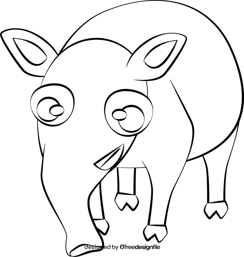 Cute Tapir black and white clipart