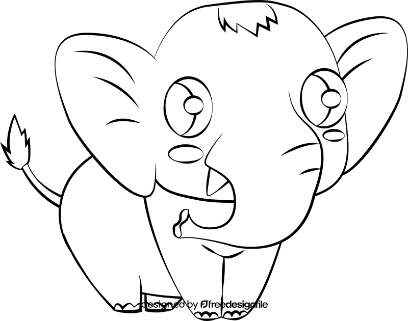 Funny Elephant black and white clipart