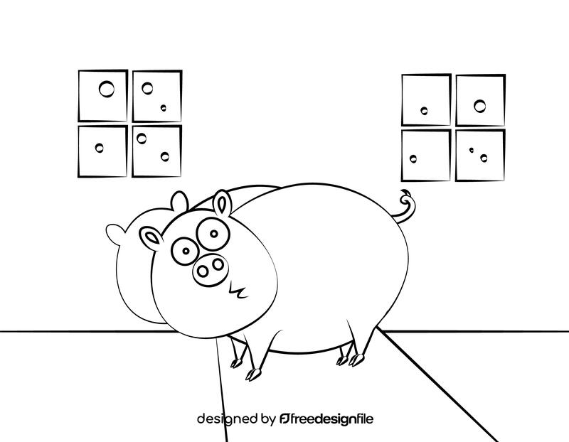 Funny Pig black and white vector