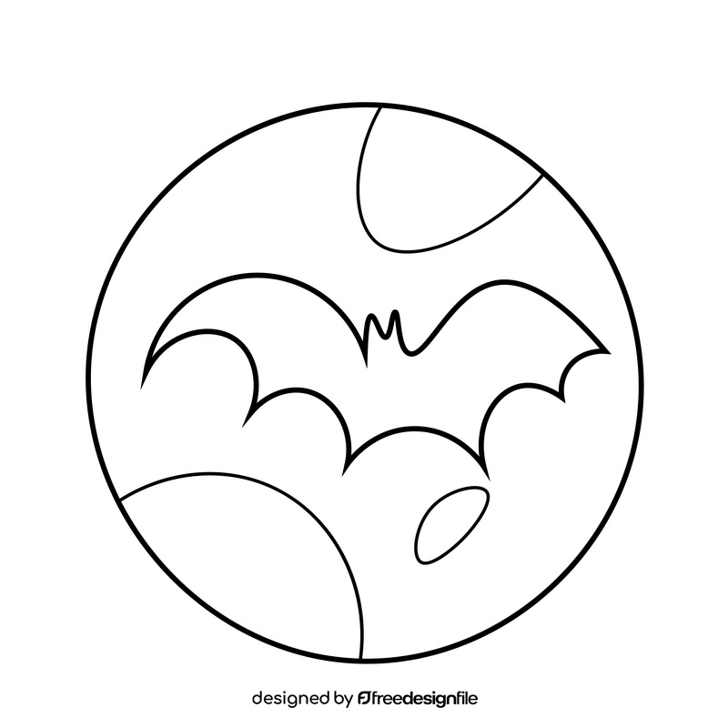 Full moon and bat black and white clipart