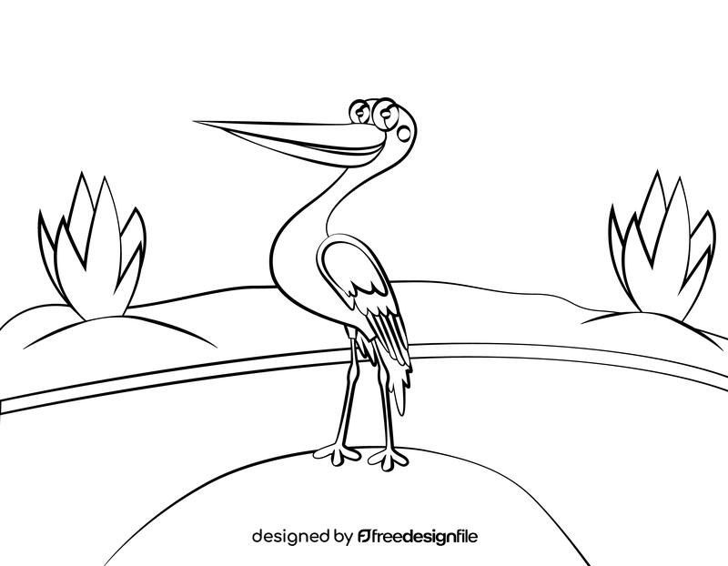 Funny Stork black and white vector