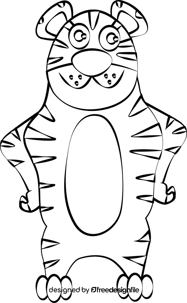 Funny Tiger black and white clipart