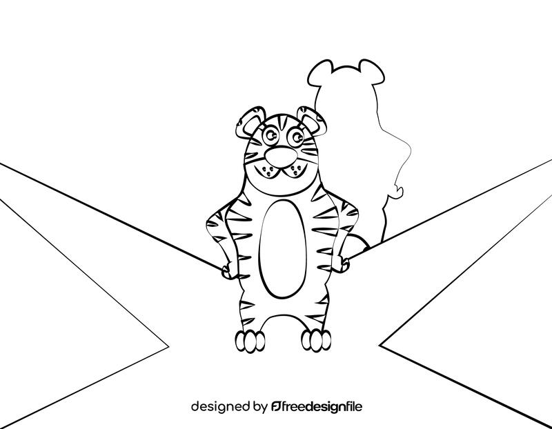 Funny Tiger black and white vector