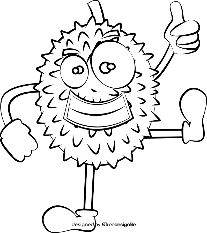 Funny Durian fruit black and white clipart