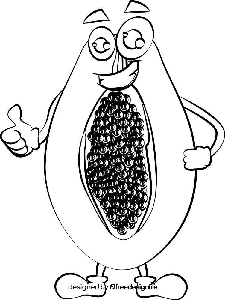 Funny Papaya black and white clipart