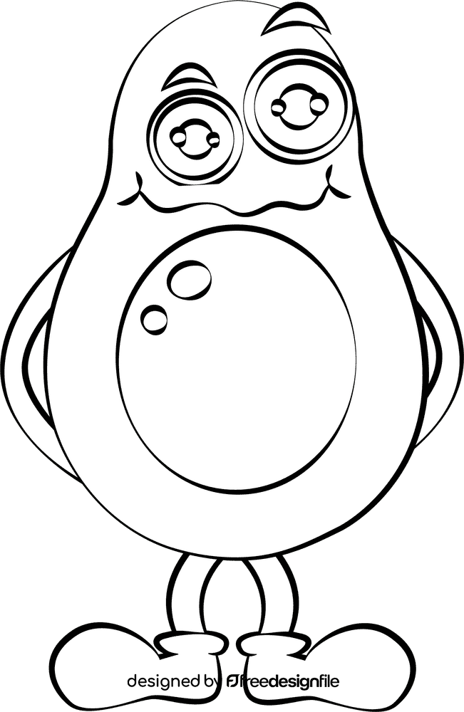 Funny Avocado black and white clipart