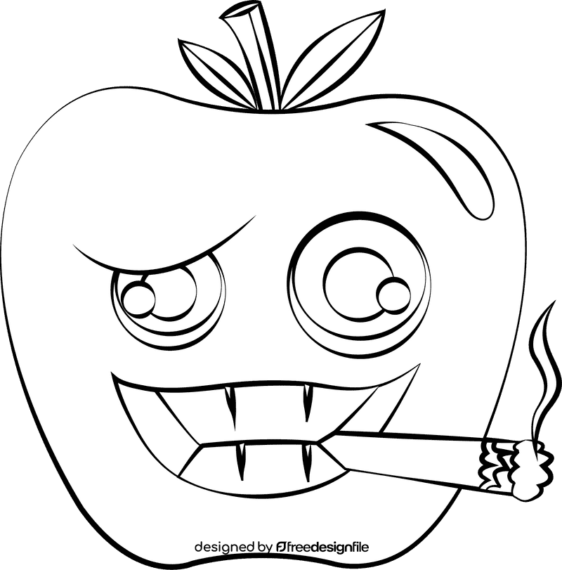 Funny Apple black and white clipart