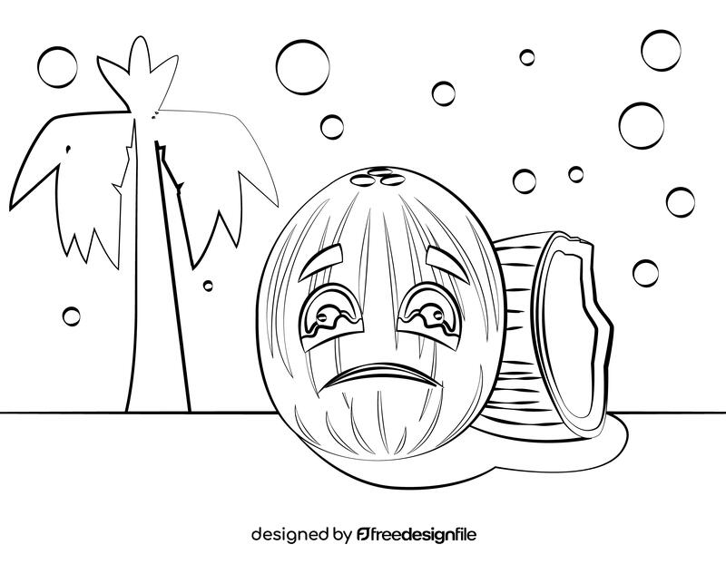 Coconut Cartoon black and white vector