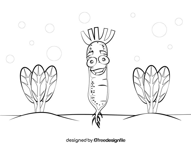 Funny radish black and white vector