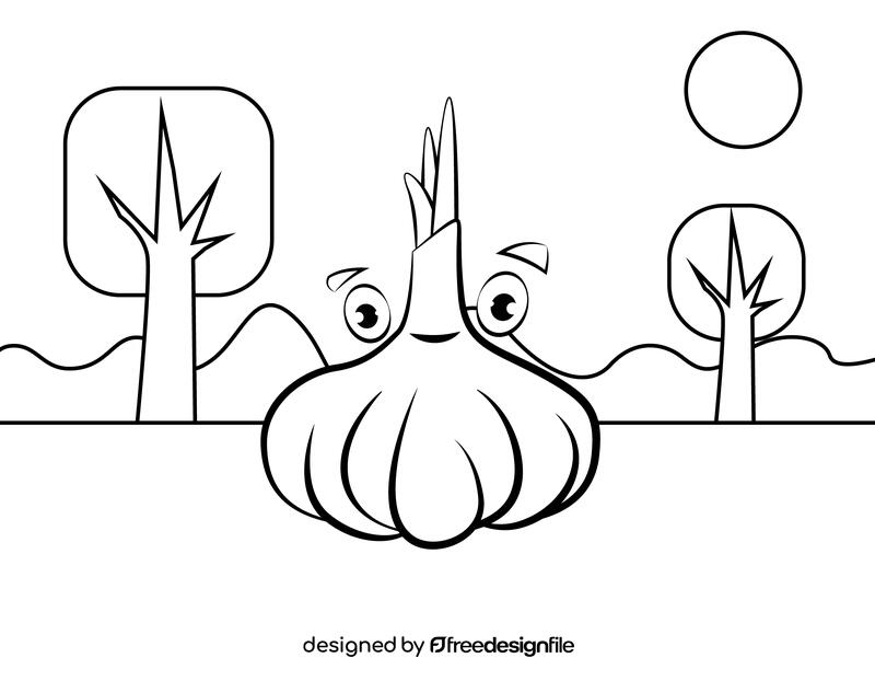 Funny Garlic black and white vector