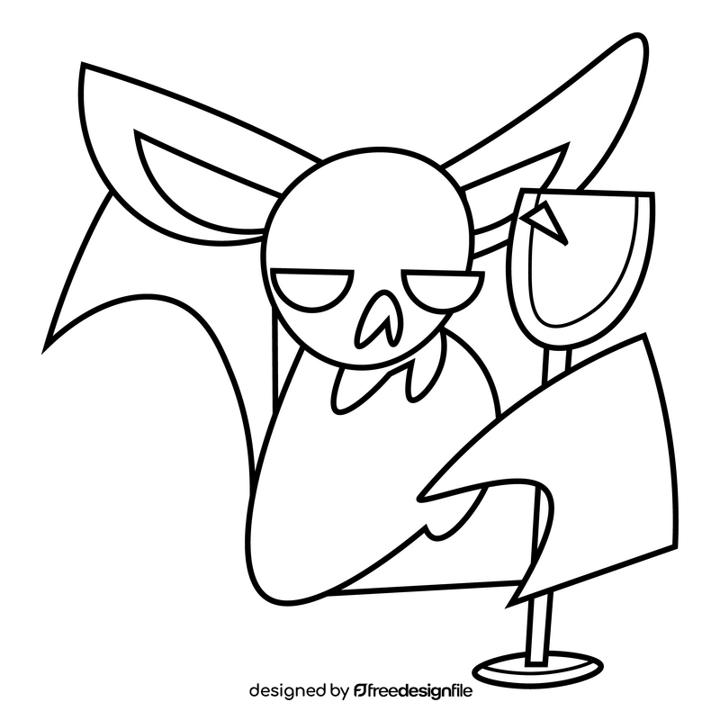 Cartoon vampire bat black and white clipart