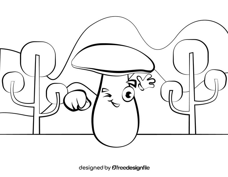 Funny Mushroom black and white vector