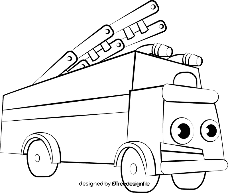 Funny Fire truck black and white clipart