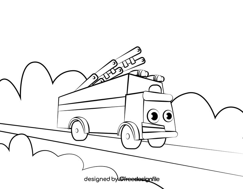 Funny Fire truck black and white vector