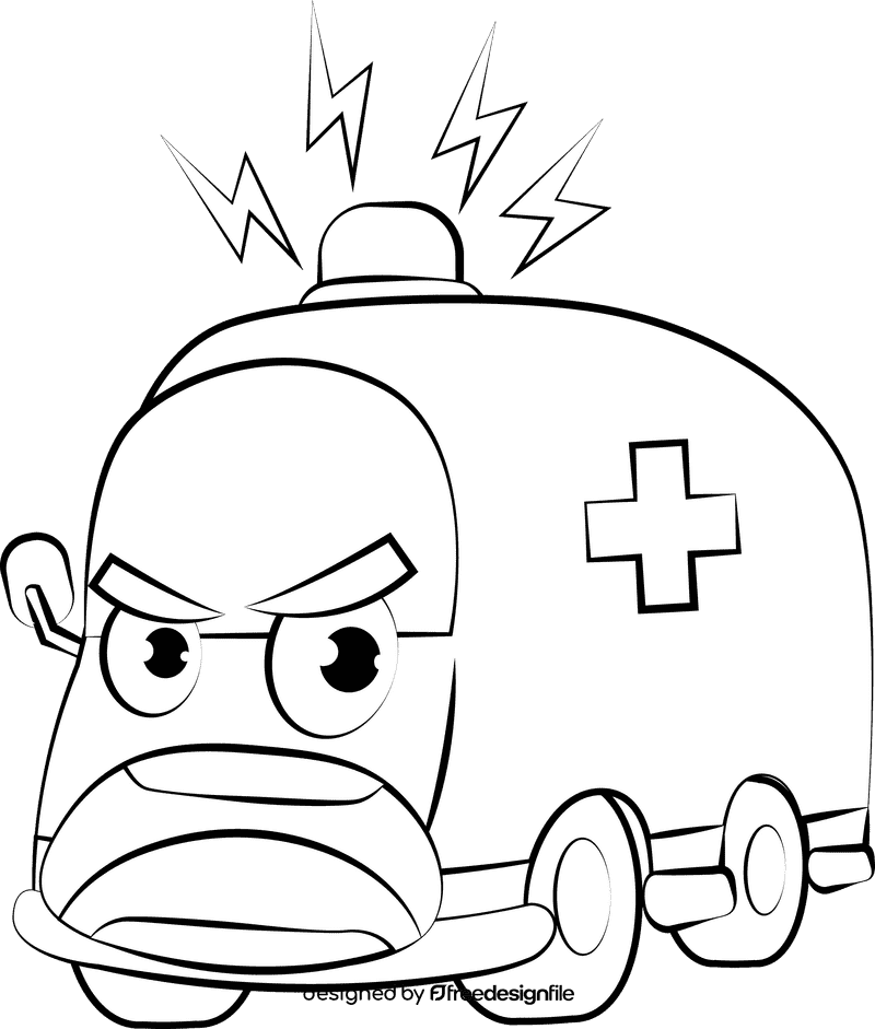 Funny Ambulance black and white clipart