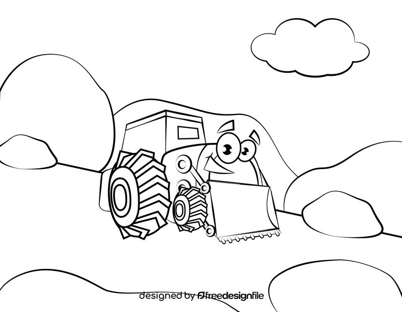 Funny Bulldozer black and white vector