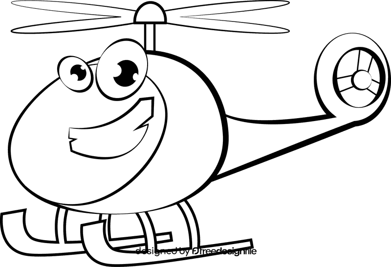 Funny Helicopter black and white clipart